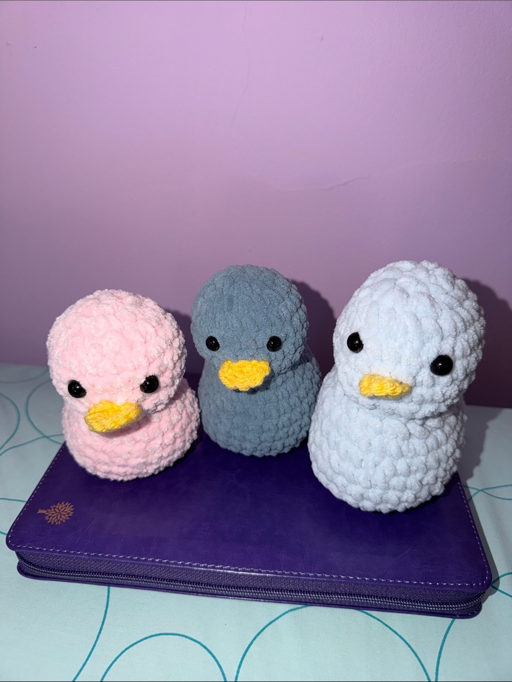 New Plush Crochet Duck Trio - Pink, Gray, White